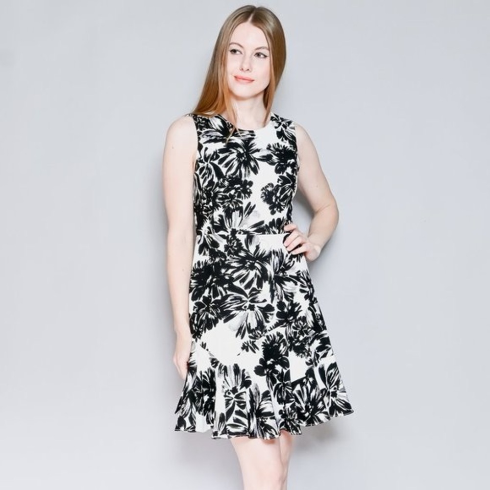 REBECCA TAYLOR Black & White Floral Mini Dress Sz 4